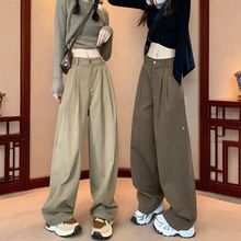 2025美式韩版工装裤女春夏新款高腰显瘦宽松休闲运动阔腿裤#2177