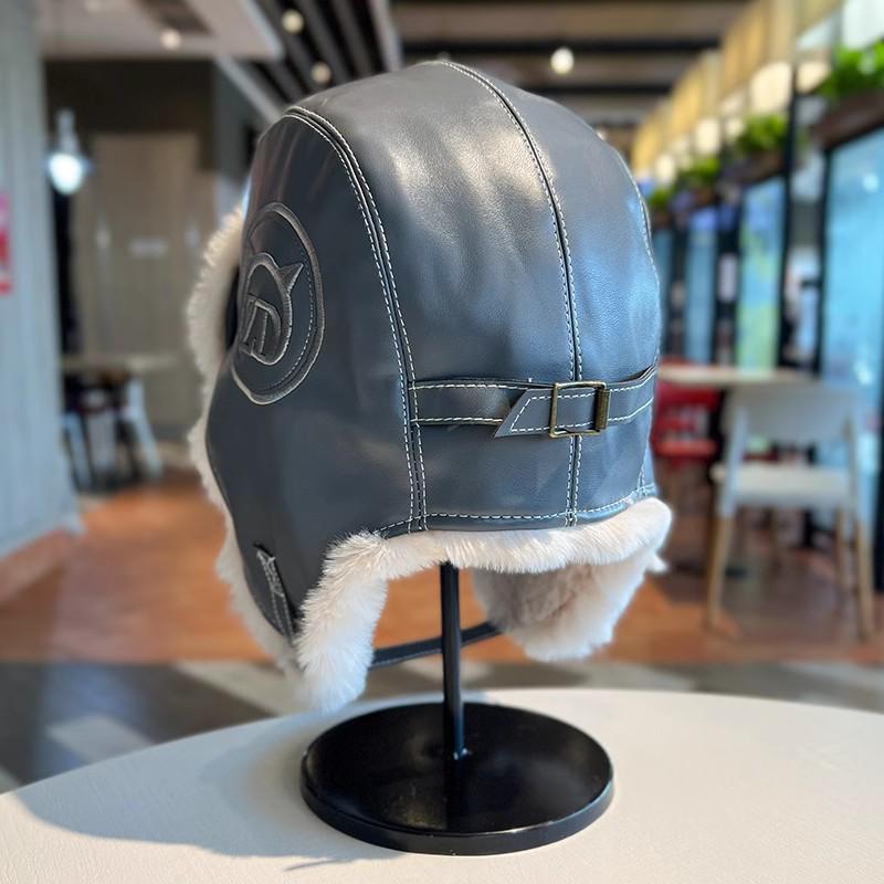 Pilot Hat Women's Warm Pu Leather Plush Ear Protection Skiing Cap_voghion.com