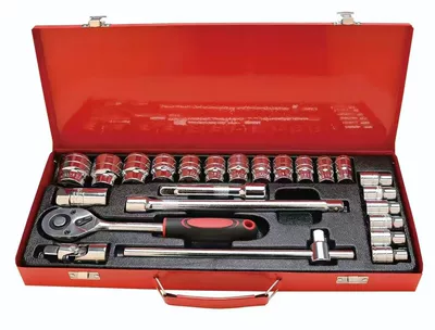 set, red iron box auto | Mühərrik tənzimləmə alətləri - mirror-finish-iron-box-24-piece-set-with-sliding-rod