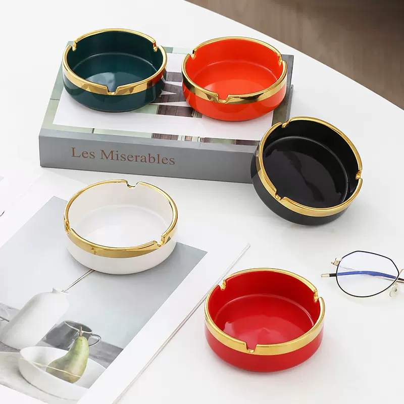 简约欧式陶瓷烟灰缸 描金釉面家用客厅商用礼品烟灰缸可加logo