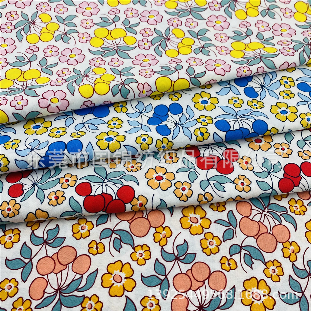 春夏新款樱桃印花布 40支棉布印花 田园风小清新印花布 服装面料