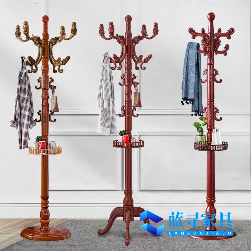 Solid Wood Storage Base Coat Rack Floor-Standing Vertical Coat Rack Ins Style Japanese American Retro Floor-Standing Coat Rack Thickened