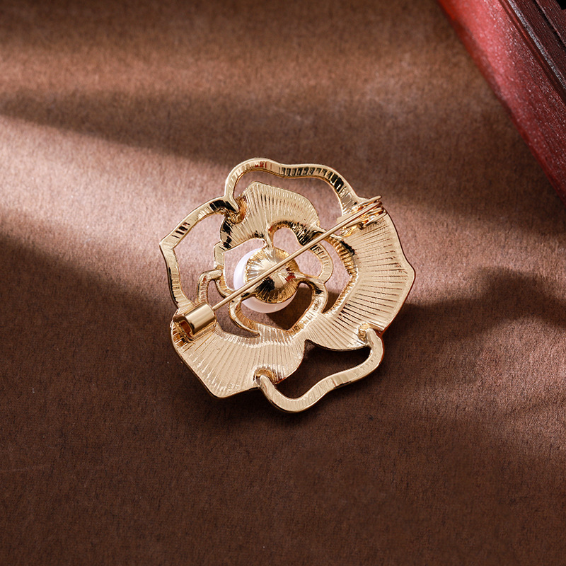Elegante Kamelien Brosche Für Damen, Exquisites Filigranes Design_voghion.com