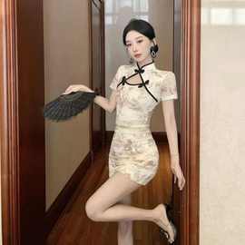 国风旗袍改良年轻款少女复古性感短款收腰包臀新中式连衣裙女春季