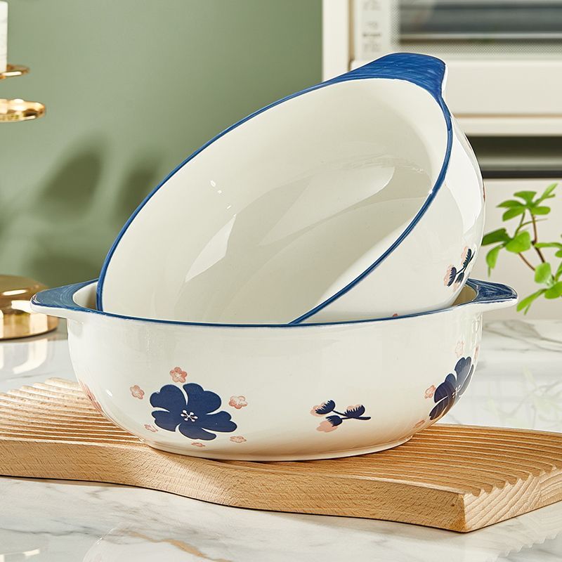 双耳防烫汤碗家用陶瓷釉下彩创意新款餐具大号沙拉泡面酸菜鱼专用