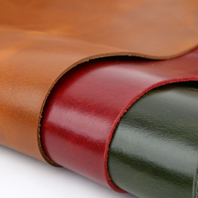 手工diy头层牛皮彩色亮面植鞣革油蜡皮料皮革皮具整张霍尔文风格