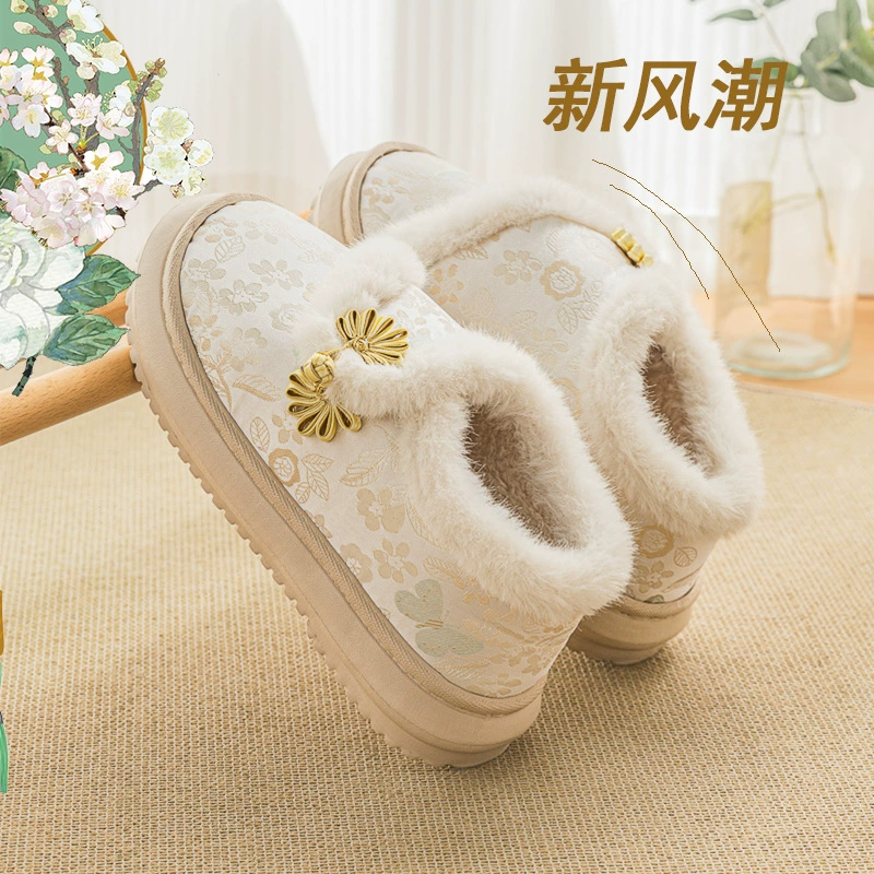 2024 новый национальный ветер обернуть и хлопчатобумажные тапочки женские осенние и зимние дома дома теплые мягкие туфли на подошве женские оптовые продажи