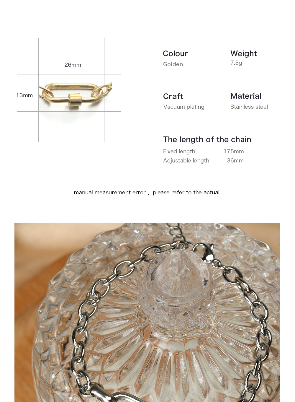 Simple Creative Carabiner Stainless Steel Plated Gold Necklace_colorza_1