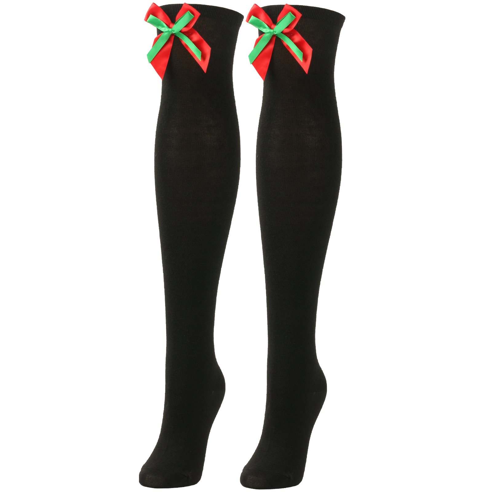 Calzini natalizi unisex con fiocco, calzini a palla, sopra il ginocchio, calzini lunghi da donna, calzini natalizi a righe_voghion.com
