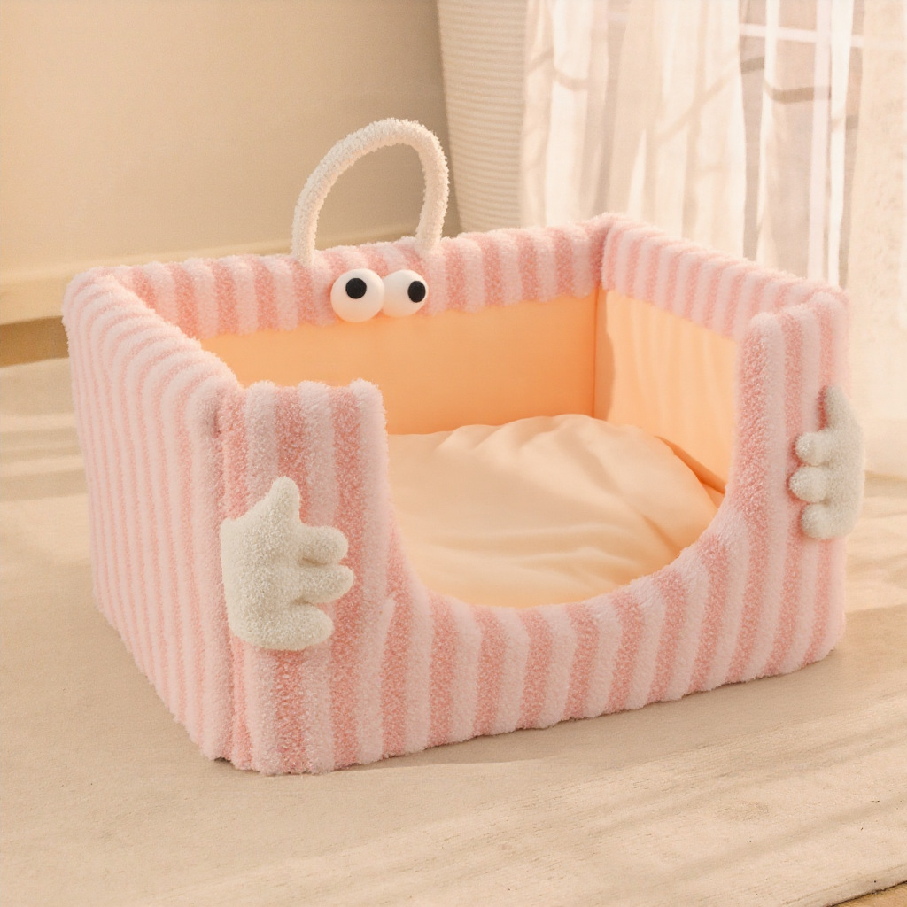 Cama de gato caliente en invierno, lana de luna, abrazando con las manos, esponja, cama de gato semicerrada extra grande, desmontable, perro