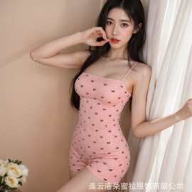 甜辣妹蝴蝶结印花蕾丝花边吊带小背心女修身短款美背抹胸无袖上衣