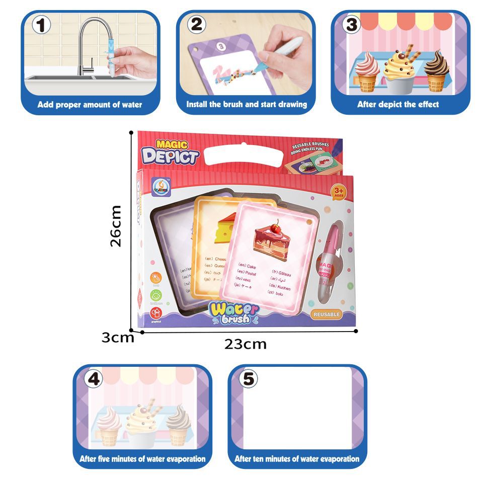 Niños tarjetas de color de agua tarjetas de color de agua juguetes de ciencia y educación pasteles dulces tarjetas de grafiti