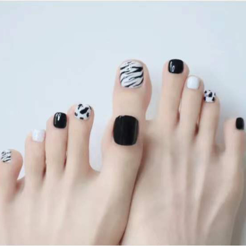 J-002 Zebra Cow Print Toe Nail Stickers Waterproof Nail Art Finished Short Style Whitening Nail Enhancement Waterproof Fake Toes