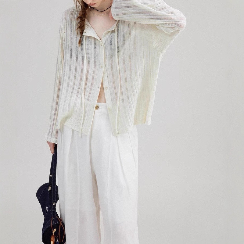 Cardigans That Can Be Worn in Summer' Hollow-Out Textured Knit Vintage Handmade Loose Thin Coat Women's Thin Shirt