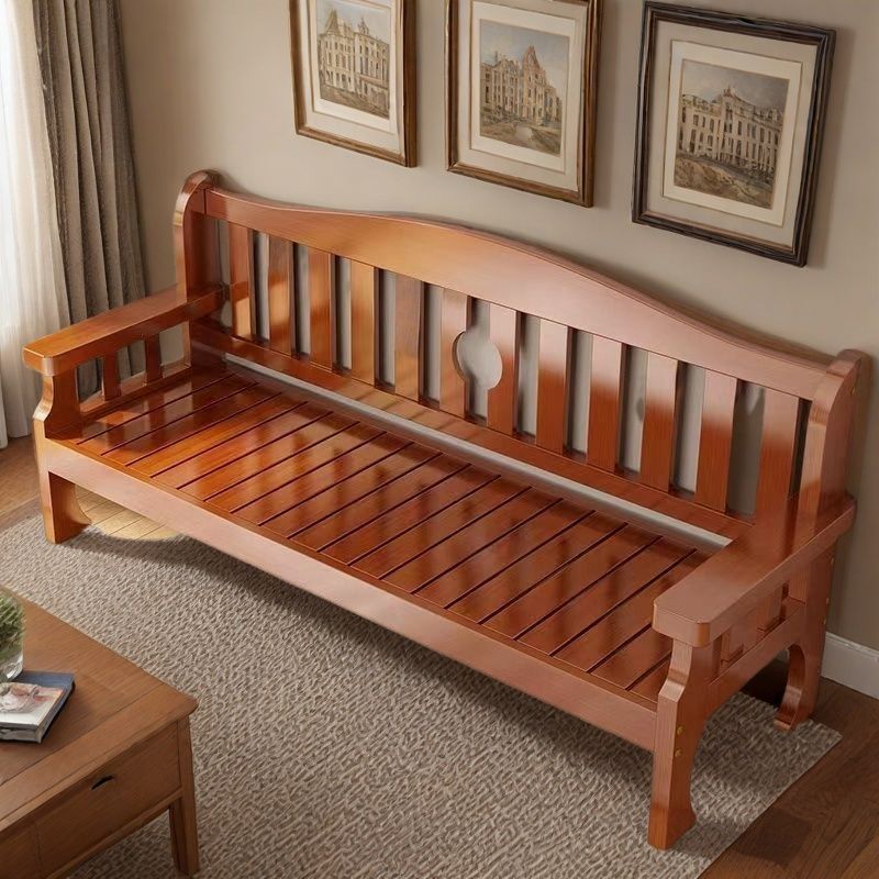 Solid Wood Sofa Three-Seater Small Apartment Living Room Simple New Chinese Style Wooden Sofa Combination Backrest Bench Rental Room