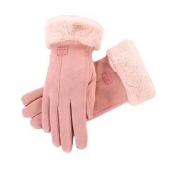 Women's Winter Fleece Lined Thick Warm Insulated Cute Riding Gloves for Autumn and Winter Cold Protection Touchscreen Student Deer Skin Gloves