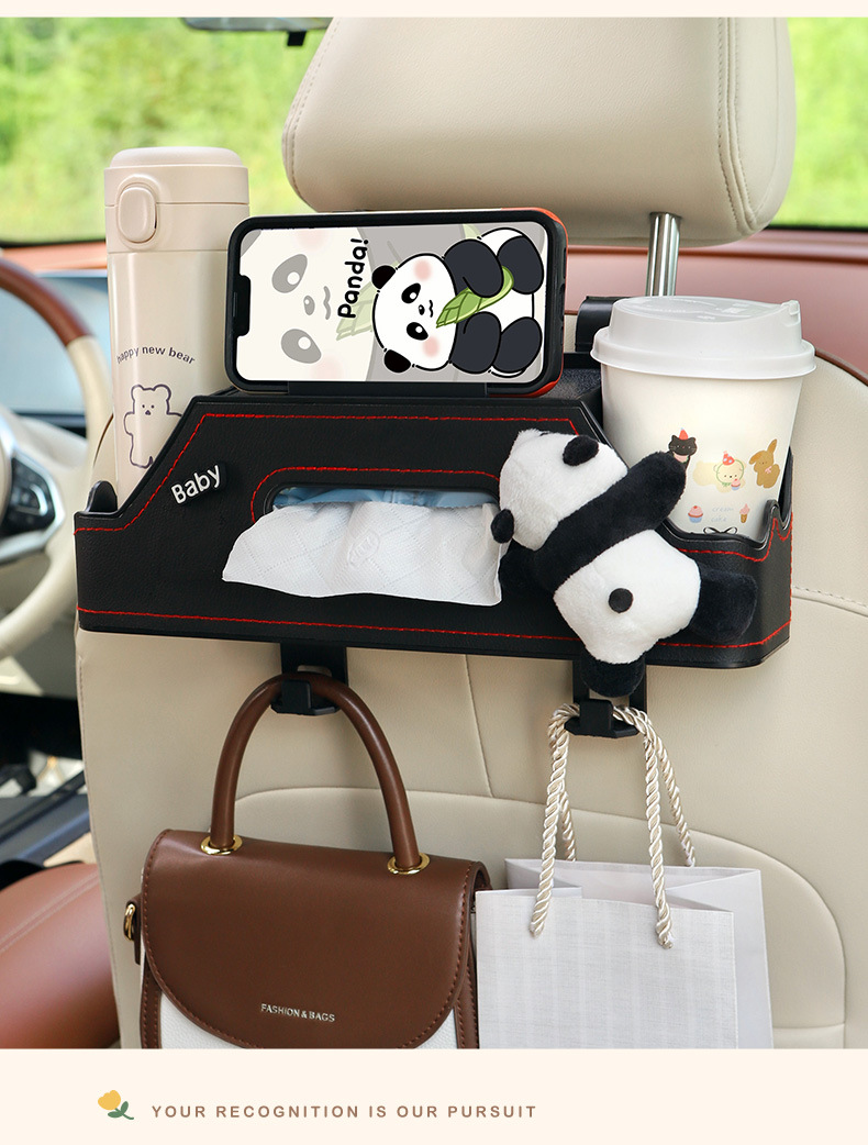 Car Tissue Box Car Seat Back Multi-Functional Storage Box Cartoon Cute Rear Storage Rack Water Cup Holder for Women