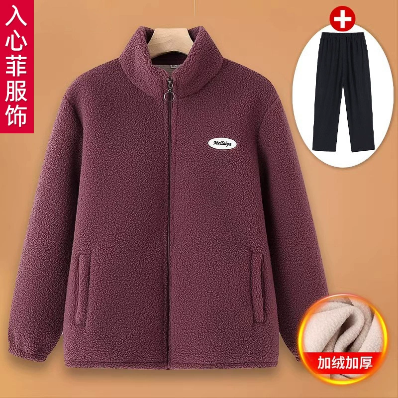 Люди среднего и пожилого возраста осенние и зимние платья женские кашемировые куртки бабушки бархат толстые хлопчатобумажные пальто пожилая мама овечий кашемировый свитер