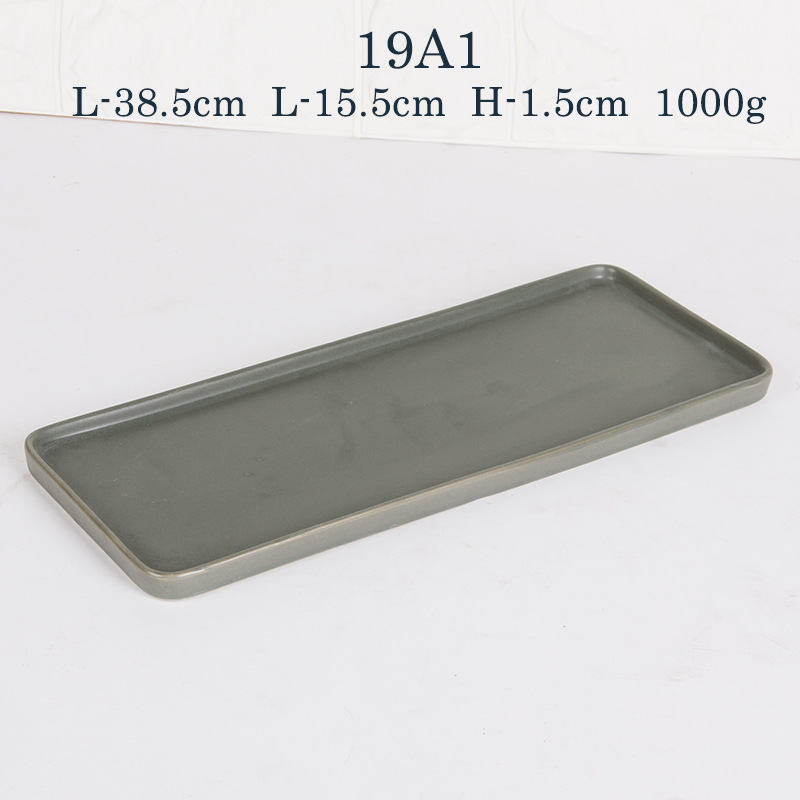 Estilo coreano de 15 pulgadas de cerámica rectangular gris bandeja plana bandeja de té hogar plato frío plato postre plato sushi