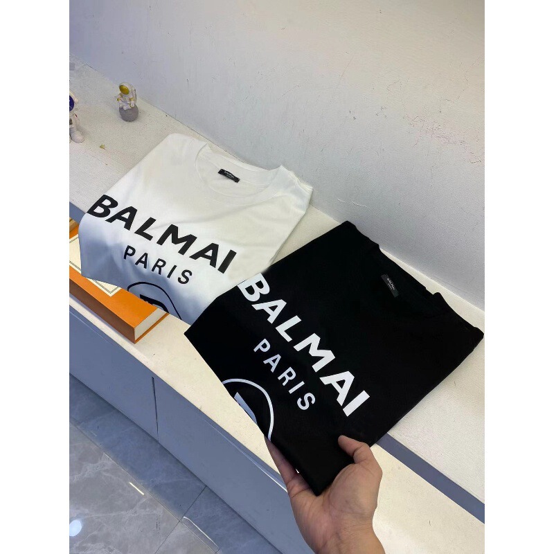 BALMAIN Balman Spring and Summer New Round Neck Pullover Casual Fashion Short-sleeved T-shirt Letter Printed Unisex