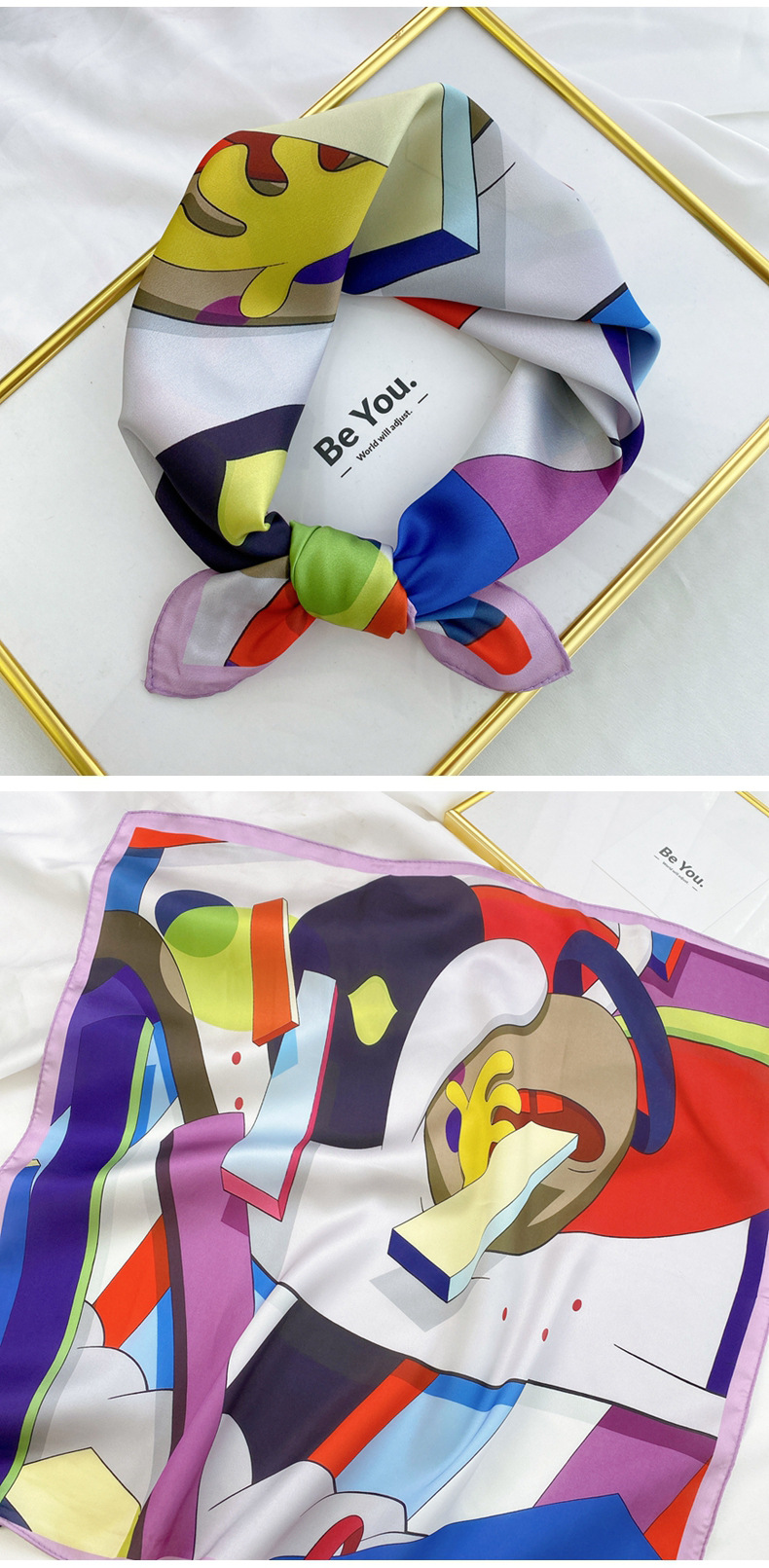 40g Weight Silk Scarf Classification Travel Occasion Unisex Gender Printing Design Sweet Style Coffee, Purple, Red, Green, Blue, Camel, Yellow Color Wholesale Fashion Contrast Color Printing Small Square Scarf 16