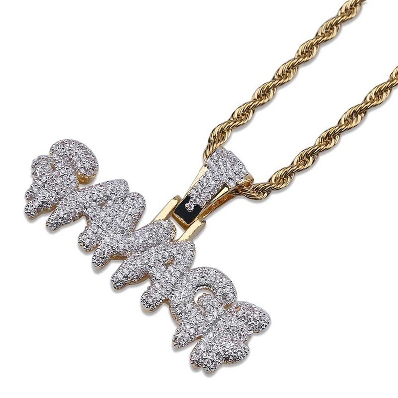 Hip Hop Bubble Letter Savage Collana Gioielli in ottone con ciondolo in oro_voghion.com