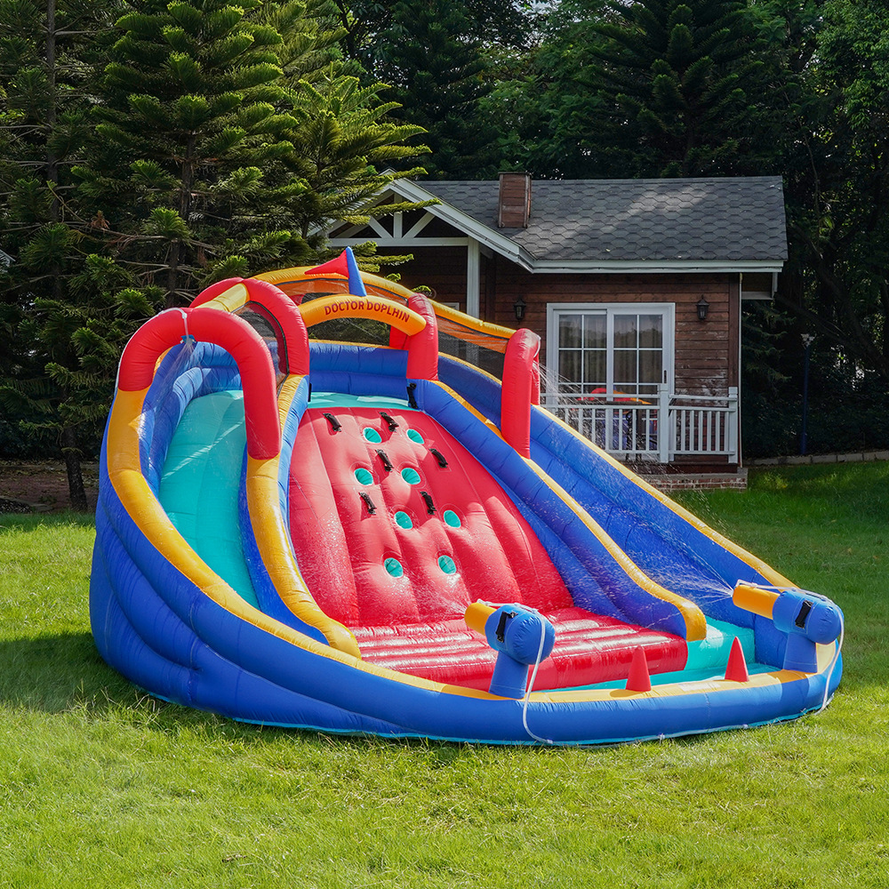 Castillo Acuático Inflable para Niños Doctor Dolphin, Tobogán, Trampolín, Juguete para Fiestas en Interiores y Exteriores, Castillo Acuático para el Hogar