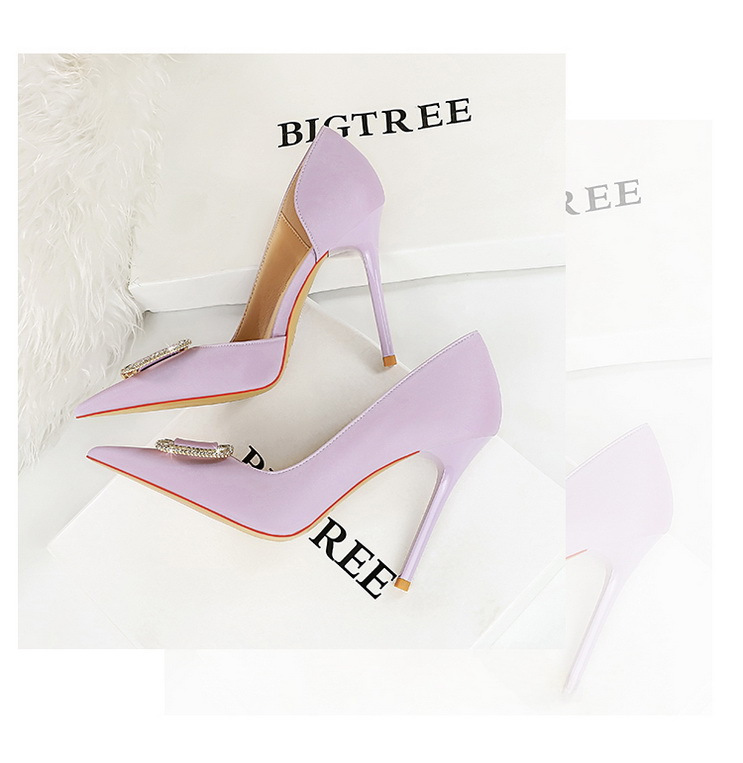 Slim side hollowed-out high heels for women slim heels super high heels rhinestone buckle single shoes_voghion.com