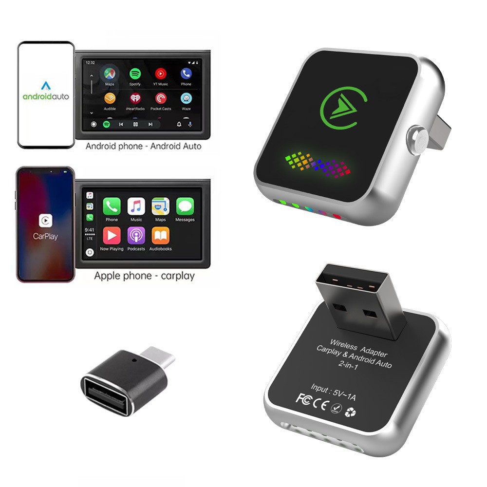CarPlay box upgraded version with one-click ambient light switching, wired to wireless, Android two-in-one car adapter