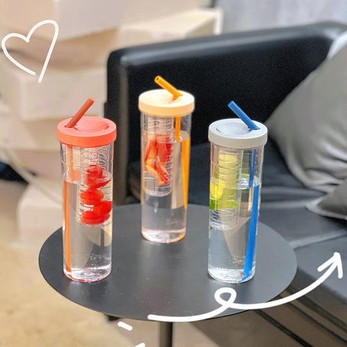 ins internet celebrity fruit water cup lemon filtered juice cup male and female students plastic cup straw outdoor tea cup
