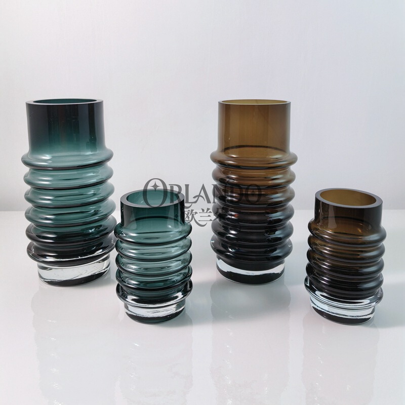European Retro Horizontal Striped Glass Vase Art Ornaments Decoration Living Room Home Desktop Hydroponic Flower Arrangement Crafts