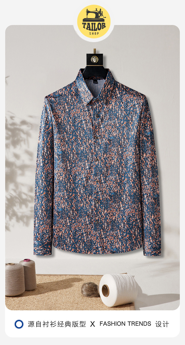 Description Picture 4 of itemHigh Quality Printed Men's Shirts 2024 Spring Long Sleeved Slim Casual Business Dress Shirts Vintage Social Party Tuxedo Blouse