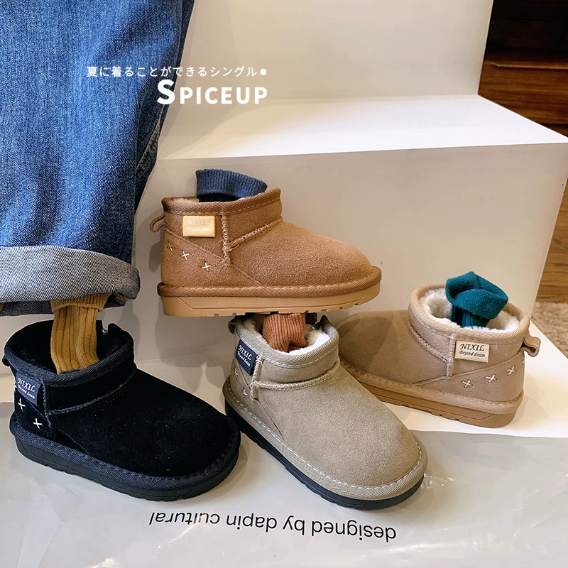 Детские зимние сапоги 2025: утепленные короткие ботинки для мальчиков и девочек с флисовой подкладкой, на молнии сбоку