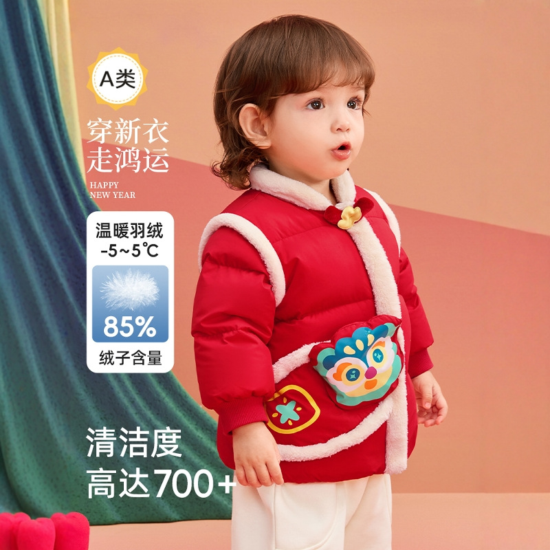【拜年服】批发童装2025婴幼儿春装新年羽绒服男女小宝宝红色外套