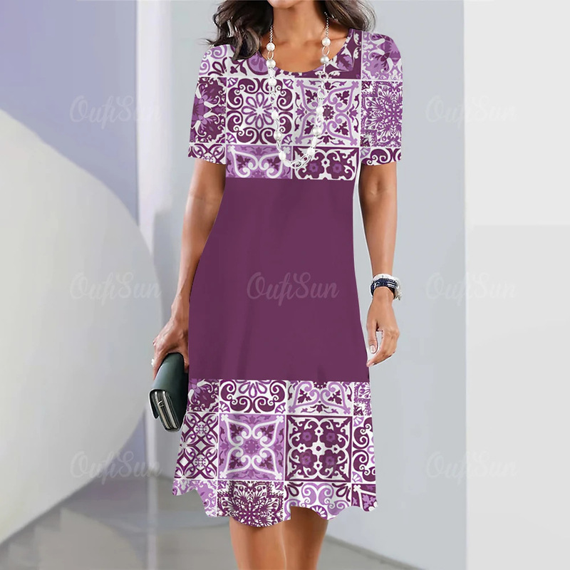 Women's Retro Print Ethnic Style Short Sleeve Top Summer Fashion Loose Elegant Casual Women's dress Y2k