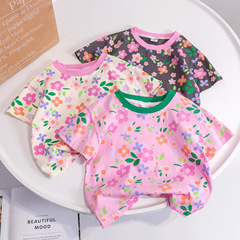 Girls short-sleeved T-shirt summer new Korean style baby girl stylish cotton thin floral T-shirt girls half-sleeved top