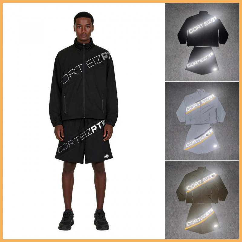 Cross-Border Devil's Island New Reflective Letter Patchwork Stand-Collar Windbreaker Jacket Men's and Women's Casual Long Pants and Shorts Set