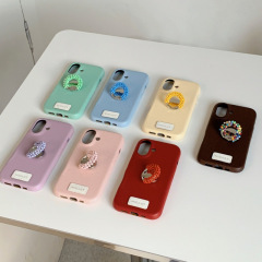 珠子指环支架手机壳适用苹果16/15PRO简约纯色壳iPhone14/13PRO