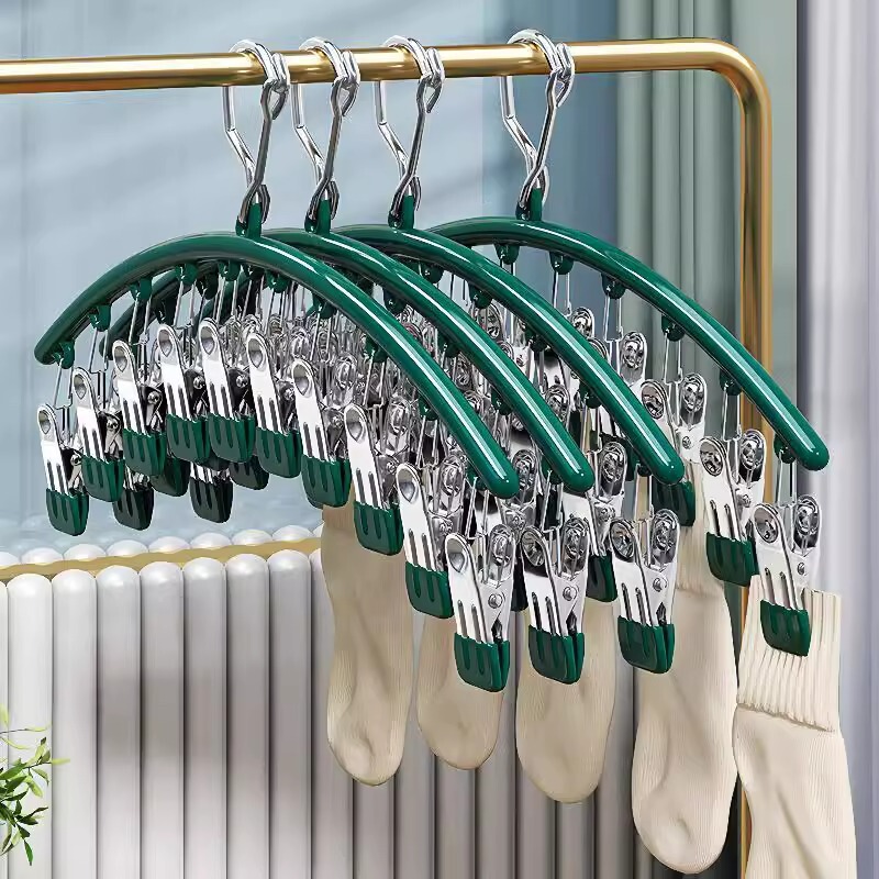 Stainless Steel Socks Drying Rack Household Multi-clip Windproof Hanging Socks Rack Multi-functional Clothes for Balcony Drying