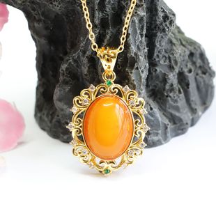 Xinyu Natural Amber Beeswax Pendant Necklace Old Material Full Honey Full Wax Factory Live on behalf of HP2120504