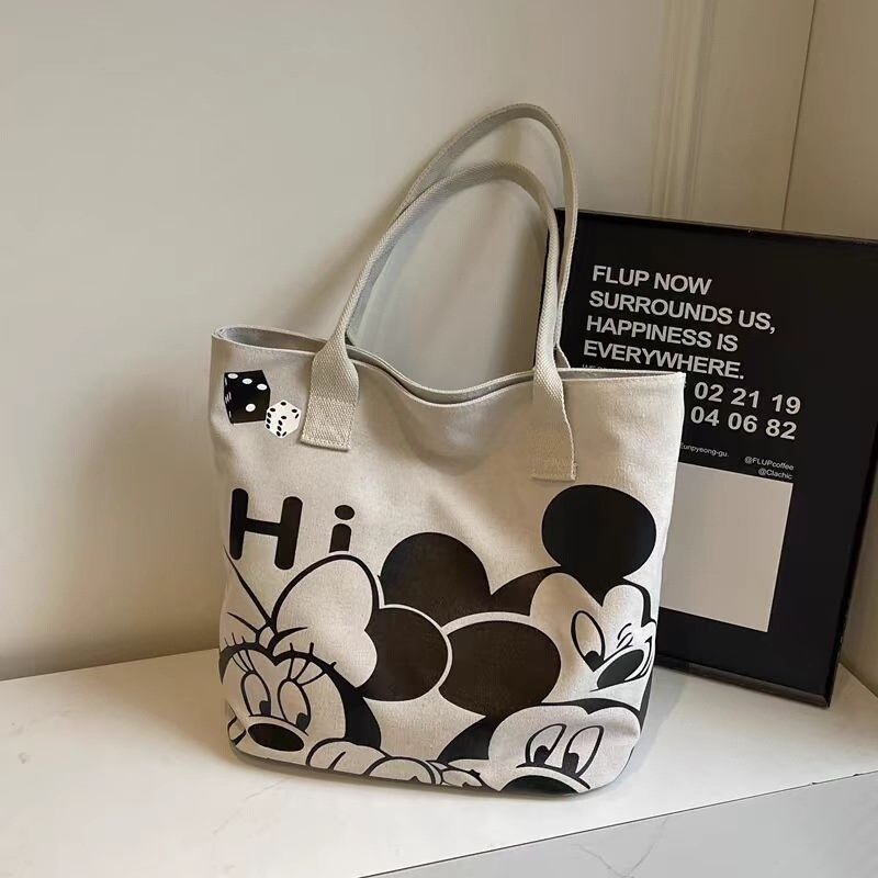 Japanese Style Cartoon Canvas Bag Women's 2025 Thickened New Style Large Capacity Handbag Commuting Shoulder Tote Japanese Style Cartoon Canvas Bag Women's 2025 Thickened New Style Large Capacity Handbag Commuting Shoulder Tote