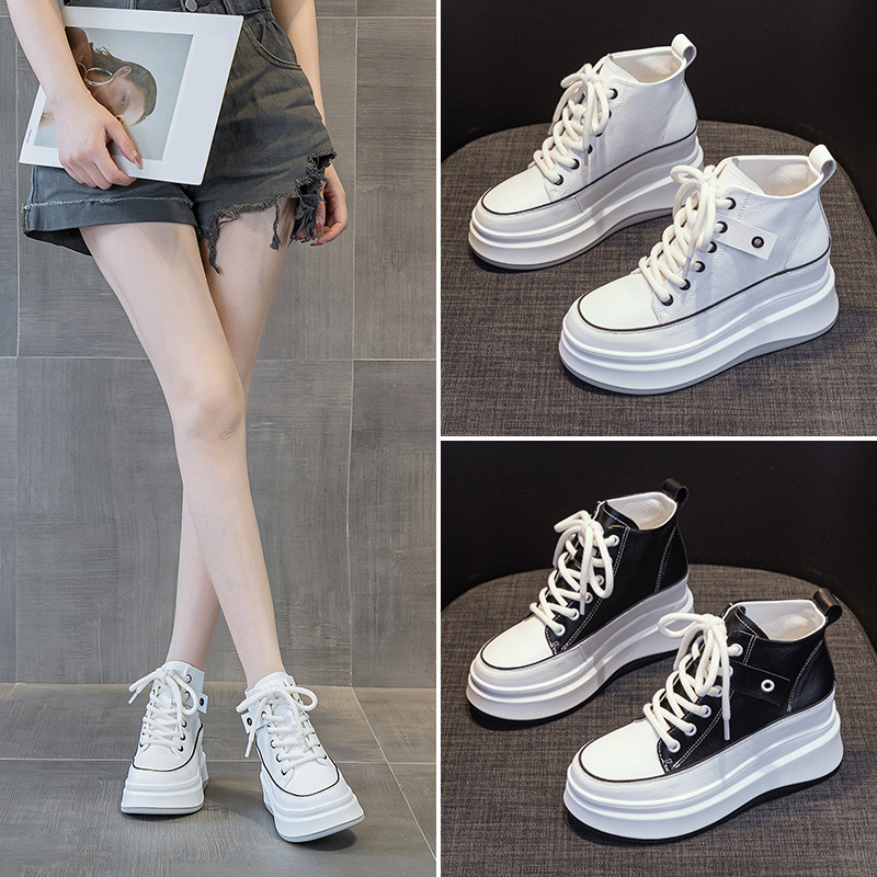 Spot High-Top Thick-Soled Shoes for Women 2025 New Autum Casual Versatile Women's Shoes Inner Height Increasing Shoes Small White Shoes Platform Shoes