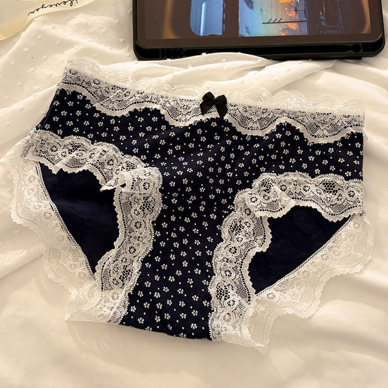 法式复古内裤女10A抗菌婴儿棉可爱少女低腰蕾丝边全棉裆三角裤头|undefined