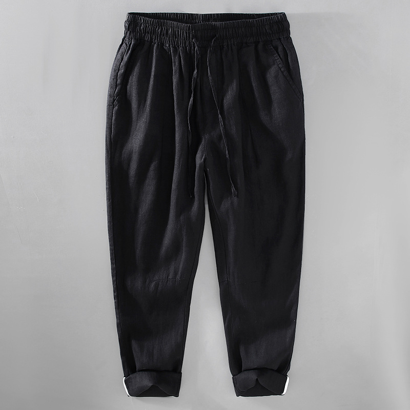 Leinenhose für Herren im chinesischen Stil, locker sitzende Hose mit geradem Bein und weitem Bein, Sommerhose aus Leinen für Herren, lässige Sporthose_voghion.com