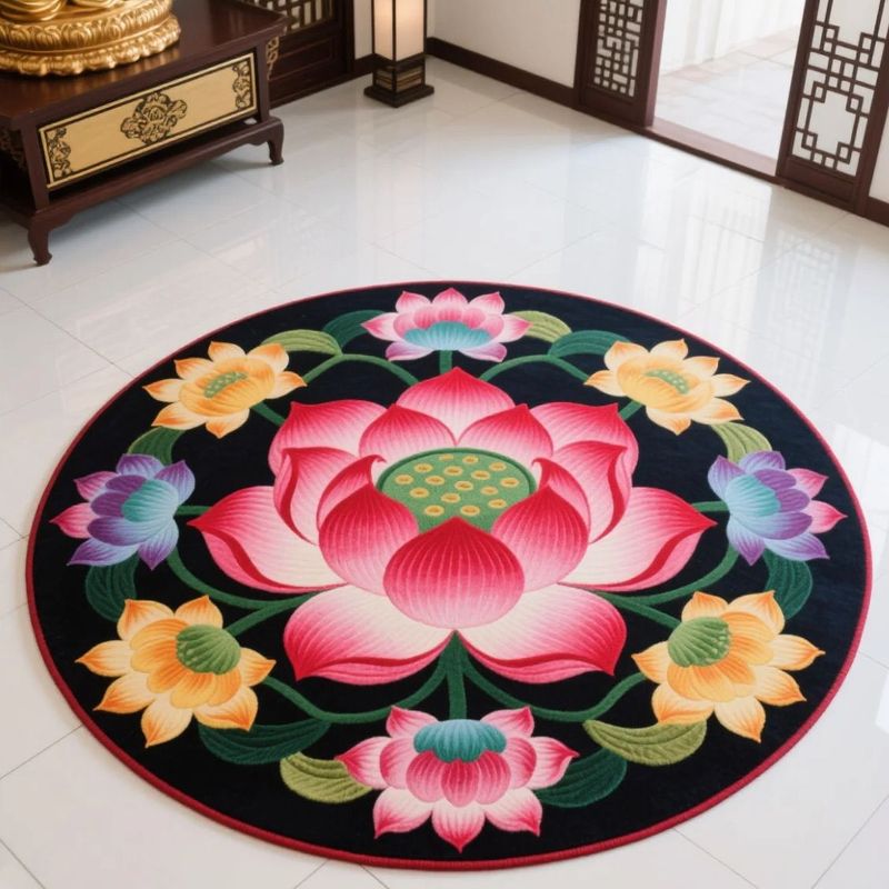 地毯莲花跪拜跪垫圆形立体满铺水晶中式荷花卧室地垫古典客厅家用|undefined