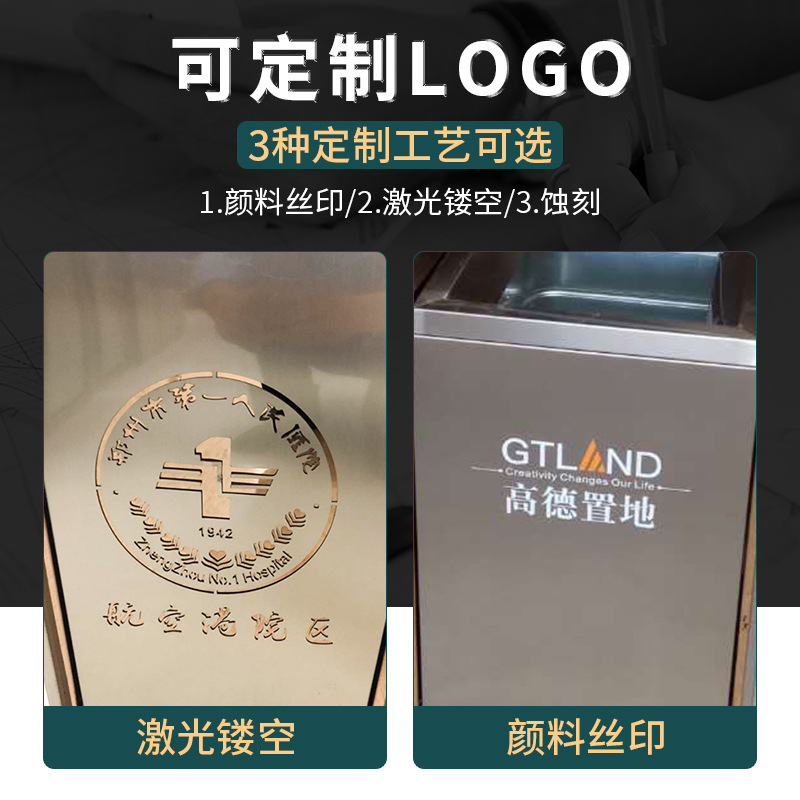 Clasificación exterior basura Hotel vestíbulo ascensor entrada con Cenicero comercial vertical de acero inoxidable caja la fruta LOGO