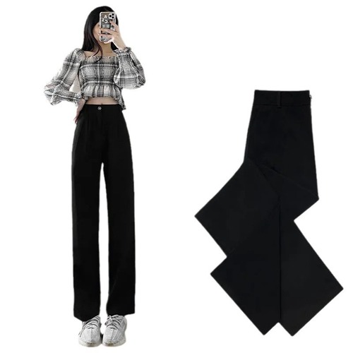 Fashion wide-leg women's pants summer thin model with drape straight-leg western pants for petite summer long pants black suit pants