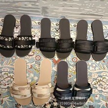 D家夏季新款魔术贴外穿防滑 一字平底拖鞋刺绣字母沙滩凉拖