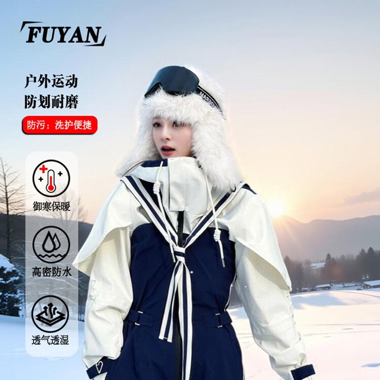 Fuyan Retro Navy Style Ski Suit Women's 2025 Winter New Thickened Outdoor Windproof Snowboard Snow Suit