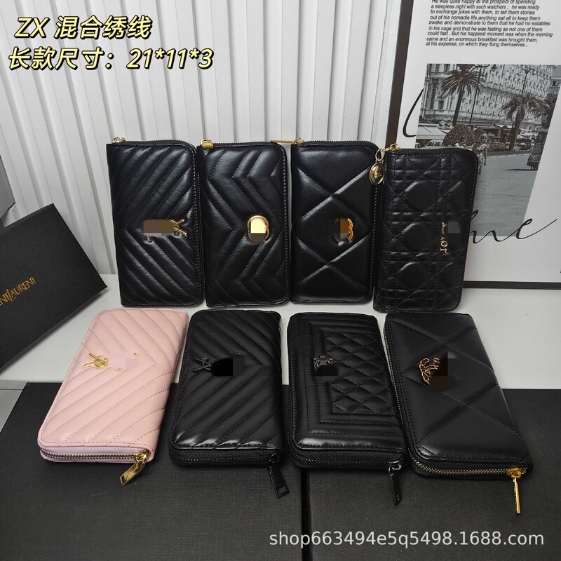 Unisex long wallet, high-quality 80% off wallet, caviar card holder, coin purse, diamond-pattern clutch bag with gift box Unisex long wallet, high-quality 80% off wallet, caviar card holder, coin purse, diamond-pattern clutch bag with gift box